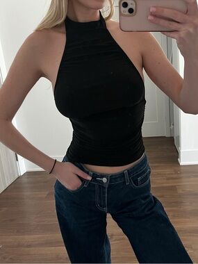 PLT Black Halter Ruched Backless Top Size US 4/small